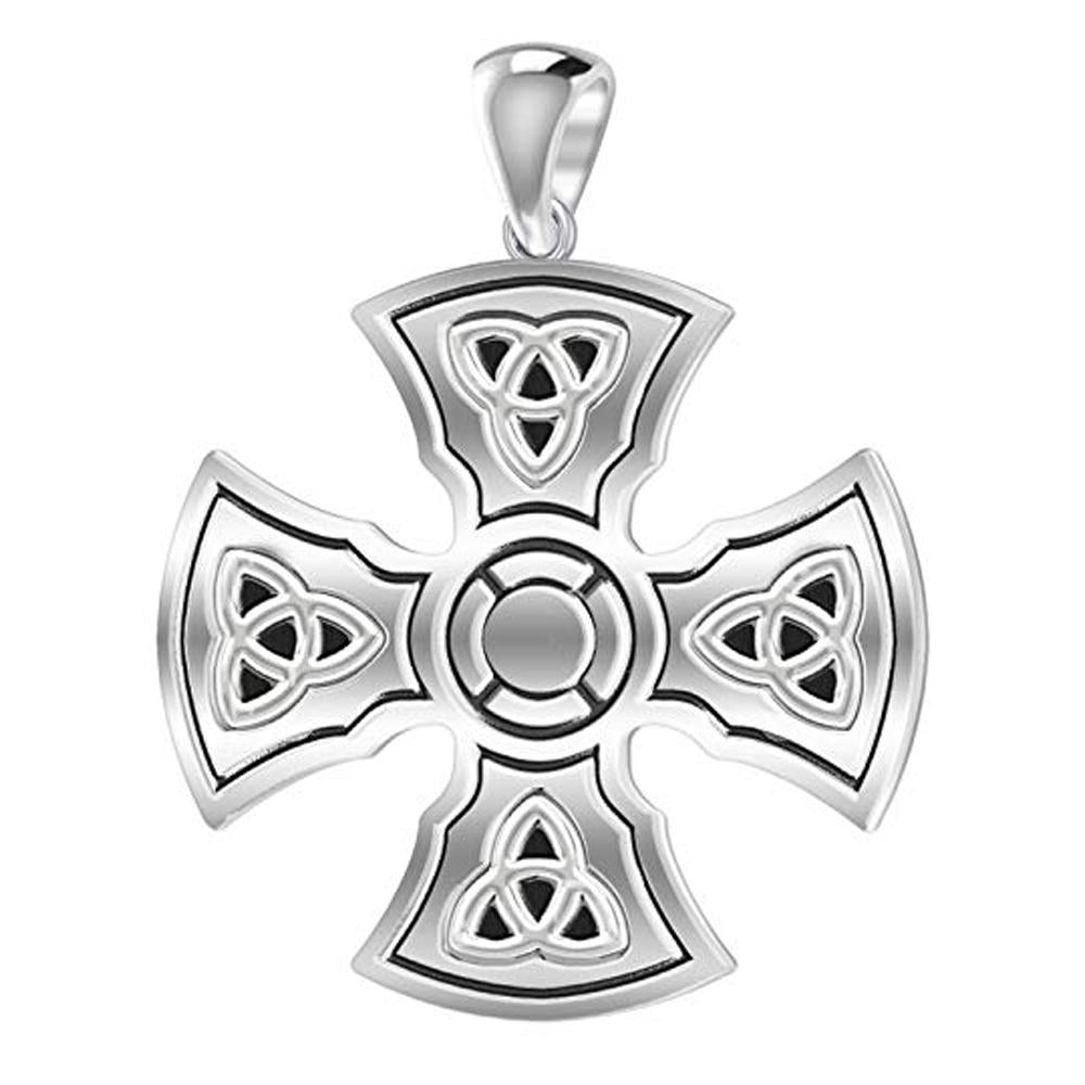 Men's 1 1/3in 925 Sterling Silver Templar Celtic Cross Pendant Necklace - US Jewels