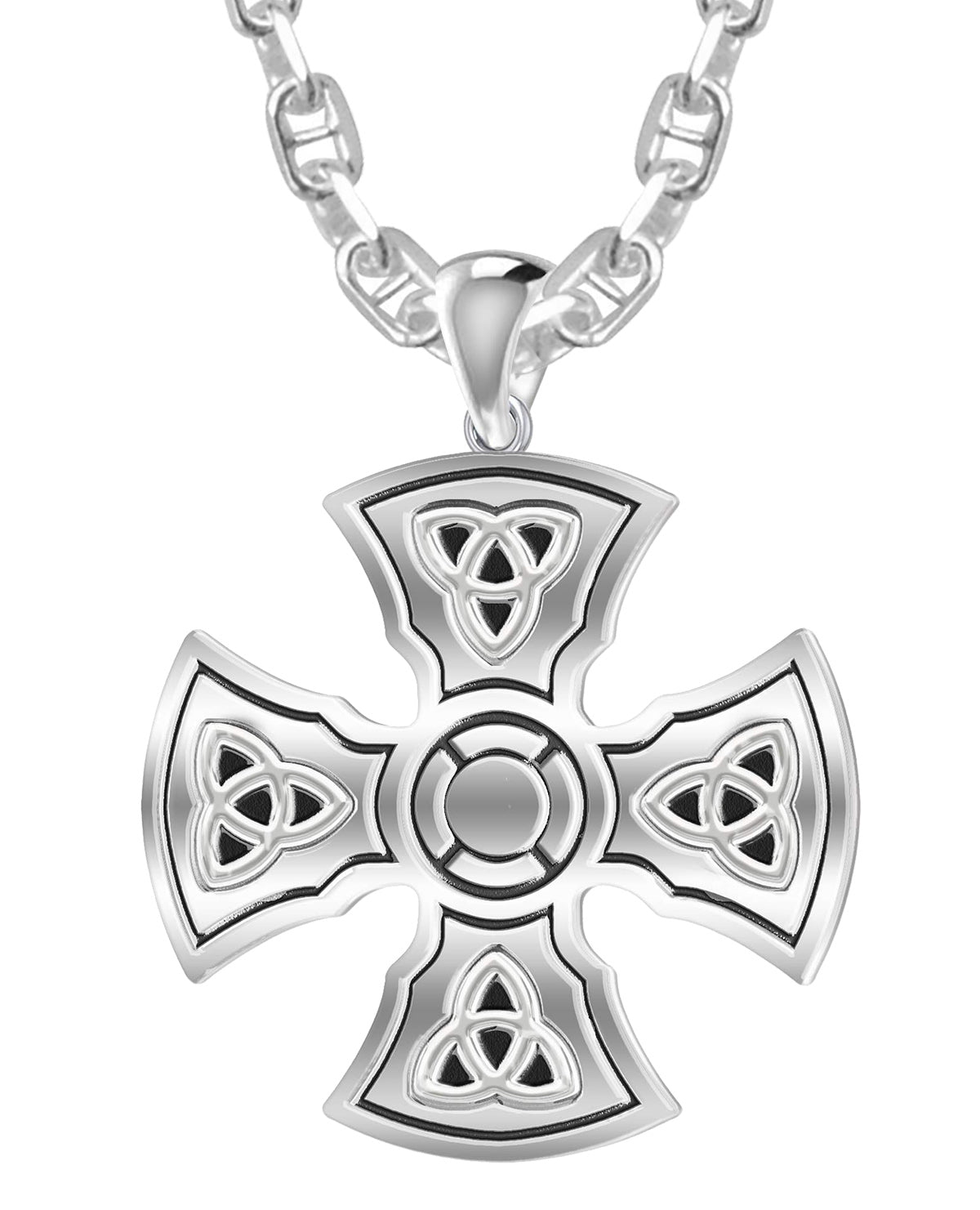Men's 1 1/3in 925 Sterling Silver Templar Celtic Cross Pendant Necklace - US Jewels