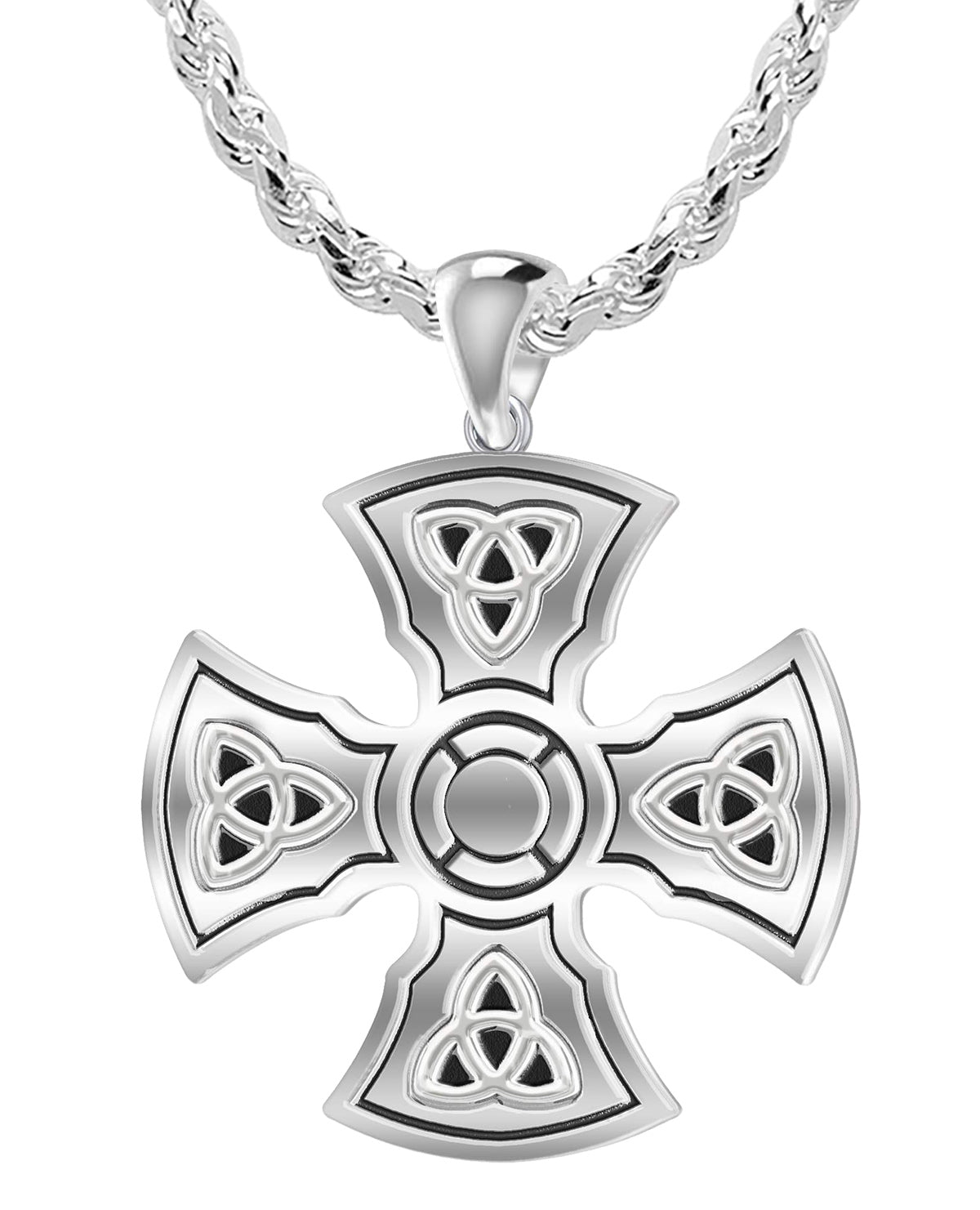 Men's 1 1/3in 925 Sterling Silver Templar Celtic Cross Pendant Necklace - US Jewels