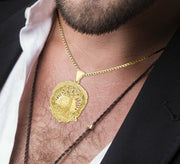 Men's 1 3/8in 14k Yellow Gold Tree of Life Creation Pendant Necklace - US Jewels