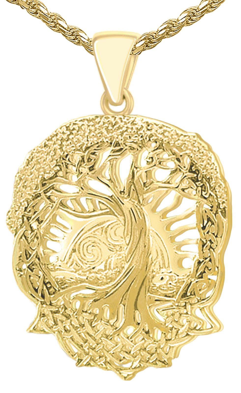 Men's 1 3/8in 14k Yellow Gold Tree of Life Creation Pendant Necklace - US Jewels