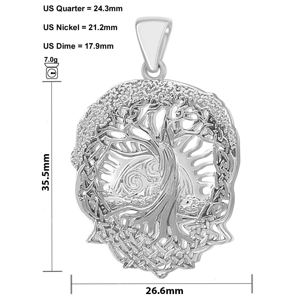 Men's 1 3/8in 925 Sterling Silver Tree of Life Creation Pendant Necklace - US Jewels