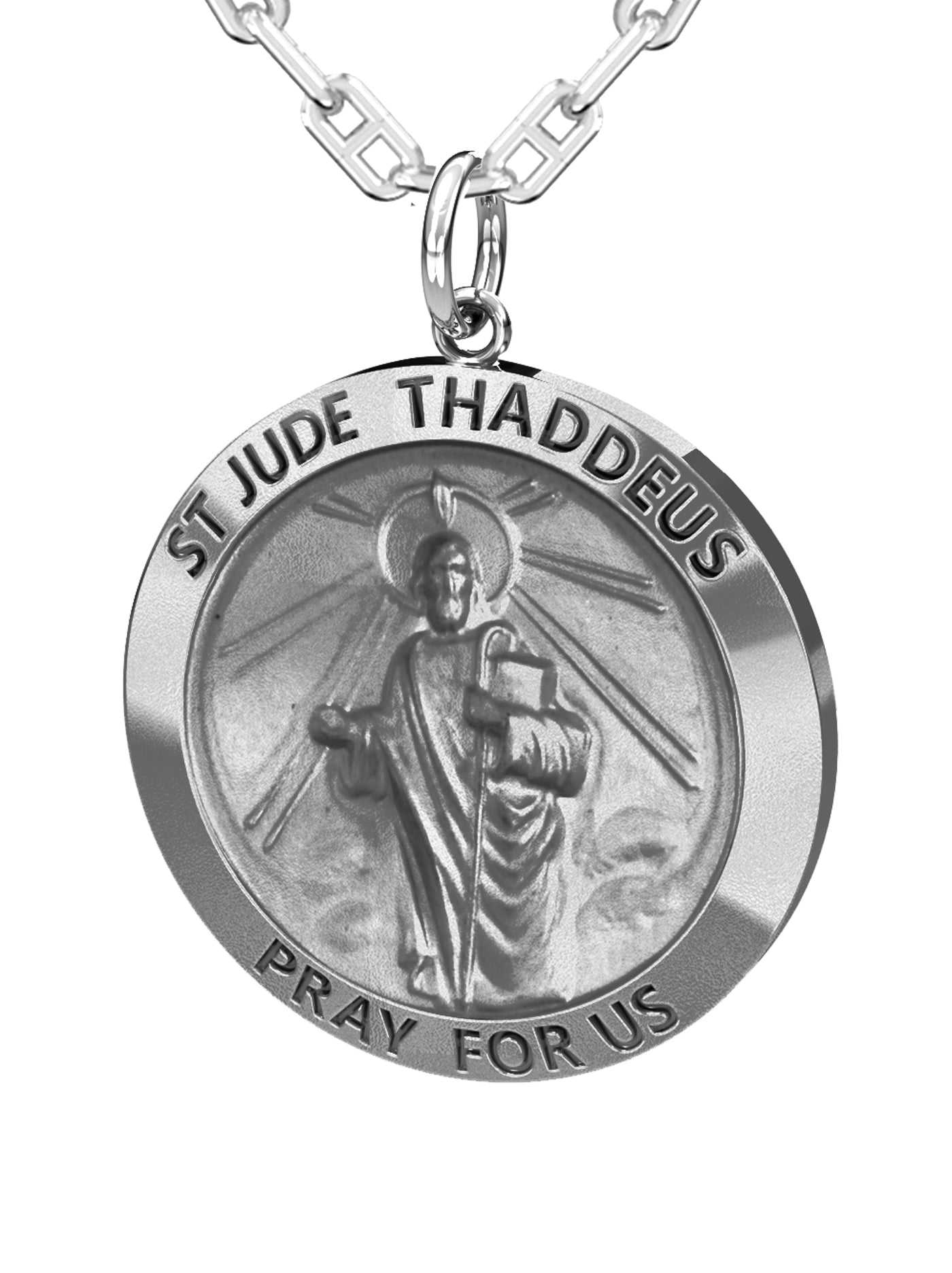 Men's 1.0in 925 Sterling Silver Saint Jude Thaddeus Round Pendant Necklace, 25mm - US Jewels