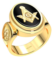 Men's 10k, 14k Yellow or White Gold Masonic Solid Back Ring - US Jewels