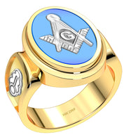 Men's 10k, 14k Yellow or White Gold Masonic Solid Back Ring - US Jewels