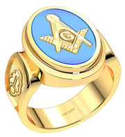 Men's 10k, 14k Yellow or White Gold Masonic Solid Back Ring - US Jewels