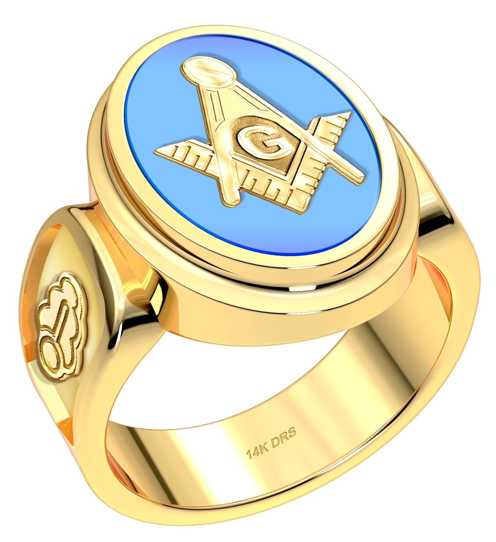 Men's 10k, 14k Yellow or White Gold Masonic Solid Back Ring - US Jewels