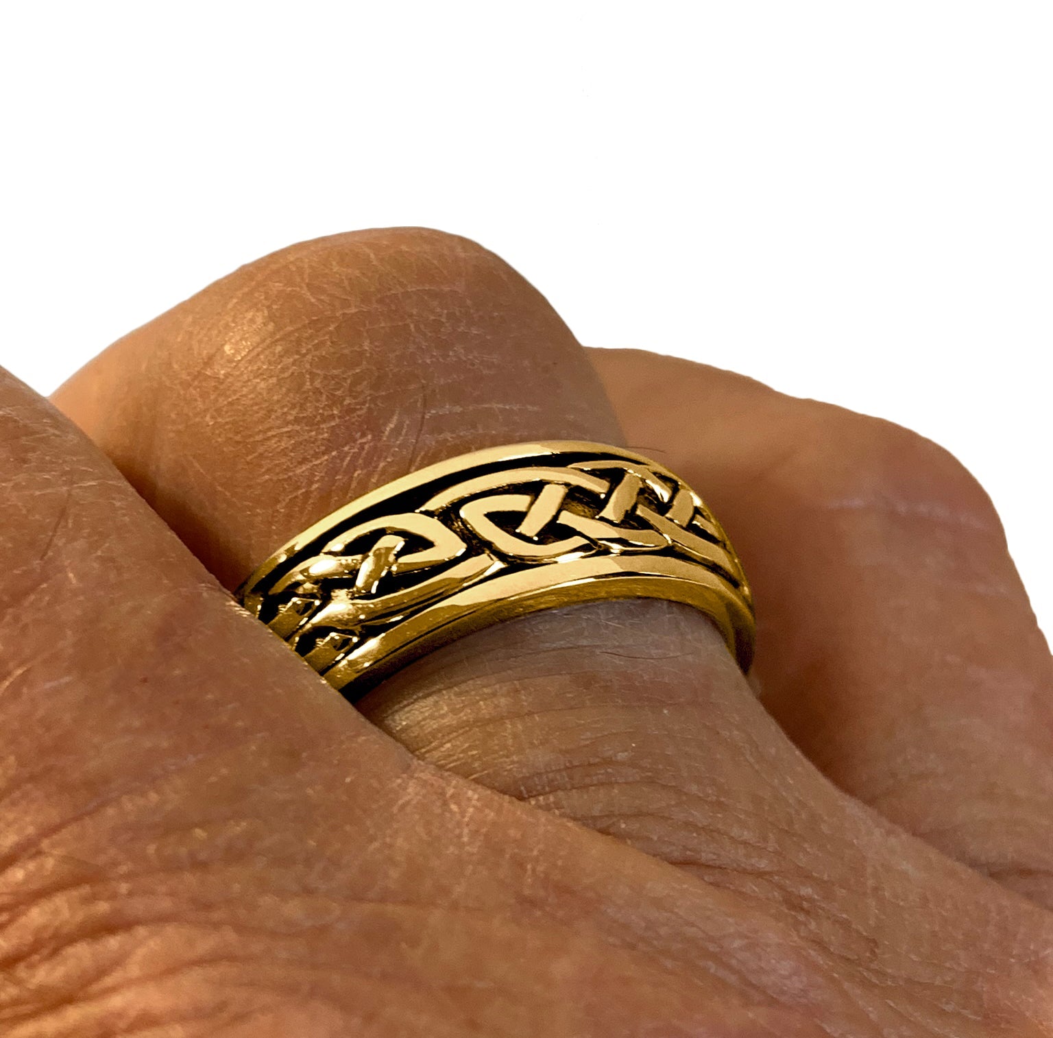 Men's 10K or 14K Gold Irish Celtic Knot Wedding Spinner Ring Band - US Jewels