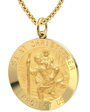 Men's 14K Gold Solid Saint Christopher Medal Pendant Necklace, 25mm - US Jewels