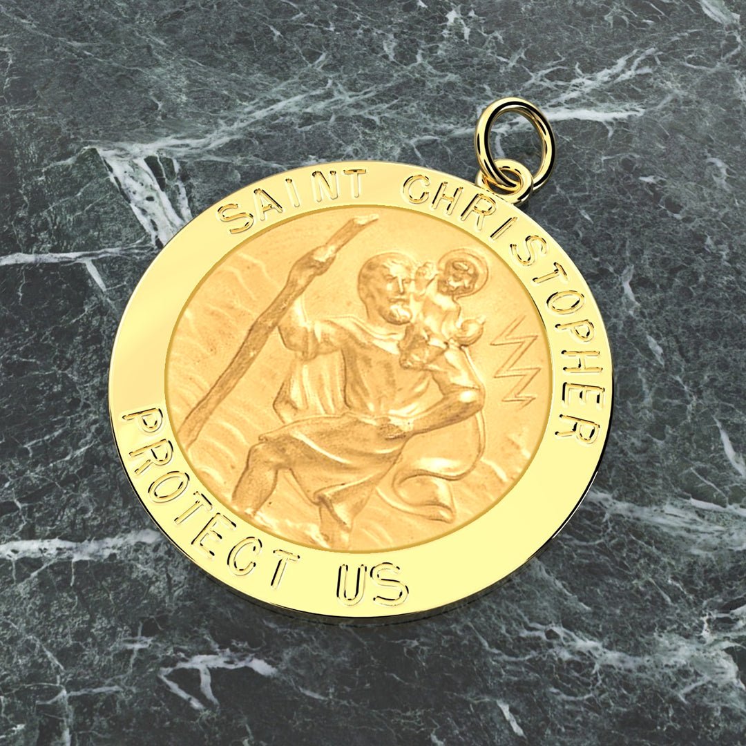 Men's 14K Gold Solid Saint Christopher Medal Pendant Necklace, 25mm - US Jewels