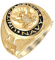 Men's 14k or 10k Yellow or White Gold United States Navy Military Solid Back Ring - US Jewels
