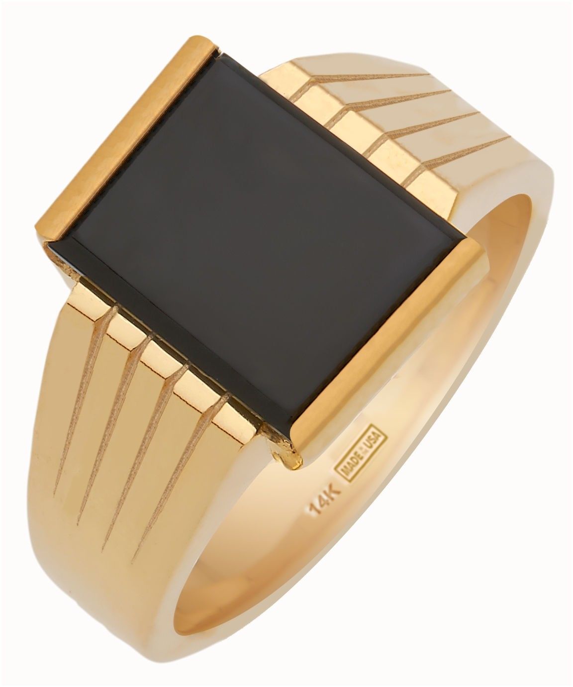 Men's 14k or 10k, Yellow or White Solid Gold Black Onyx Open Back Ring - US Jewels