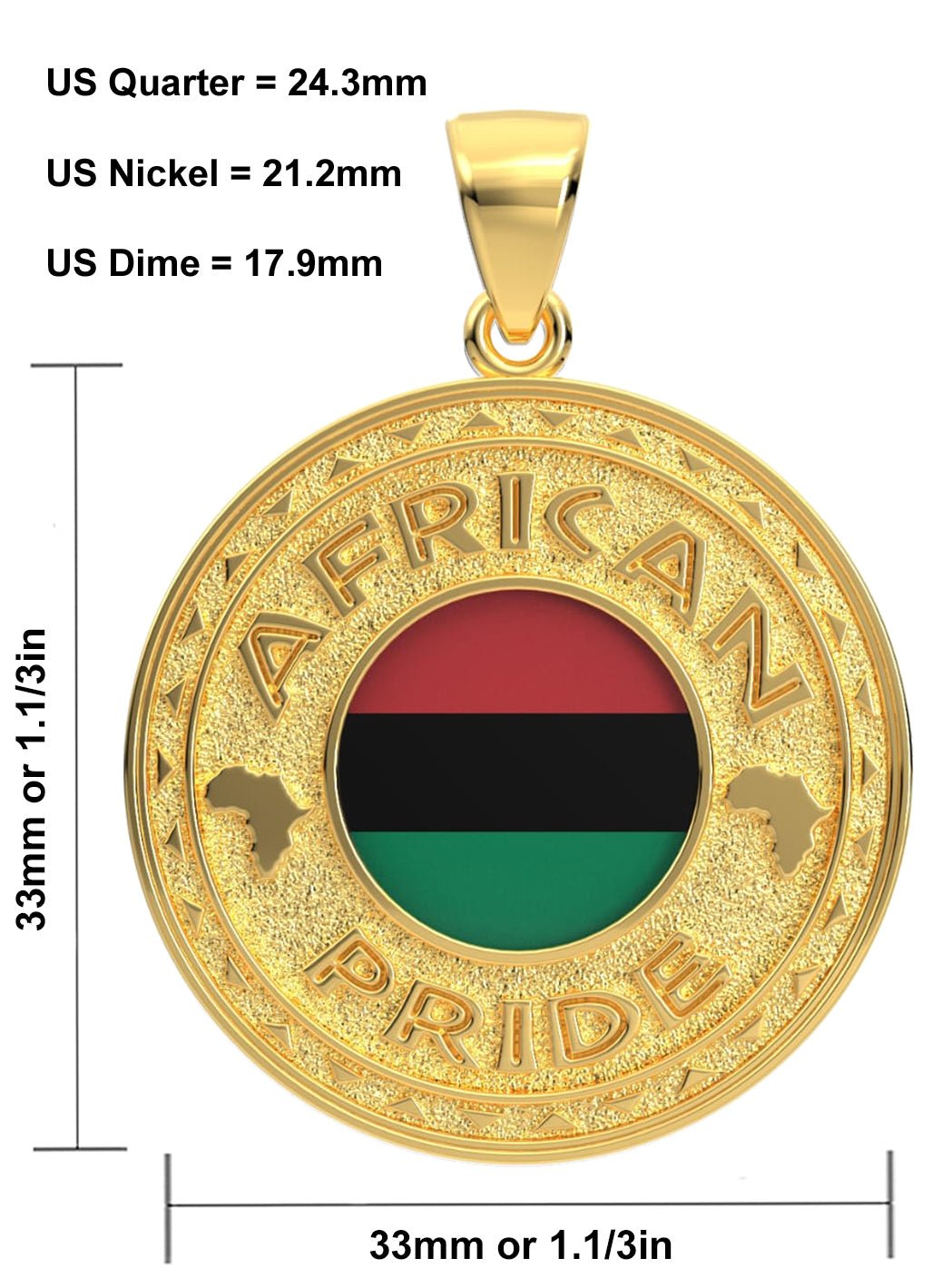 Men's 14k Yellow Gold African Pride Pendant Necklace, 33mm - US Jewels
