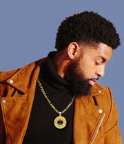 Men's 14k Yellow Gold African Pride Pendant Necklace, 33mm - US Jewels