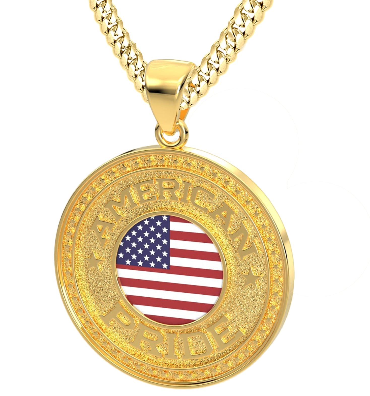 Men's 14k Yellow Gold American Pride Pendant Necklace, 33mm - US Jewels