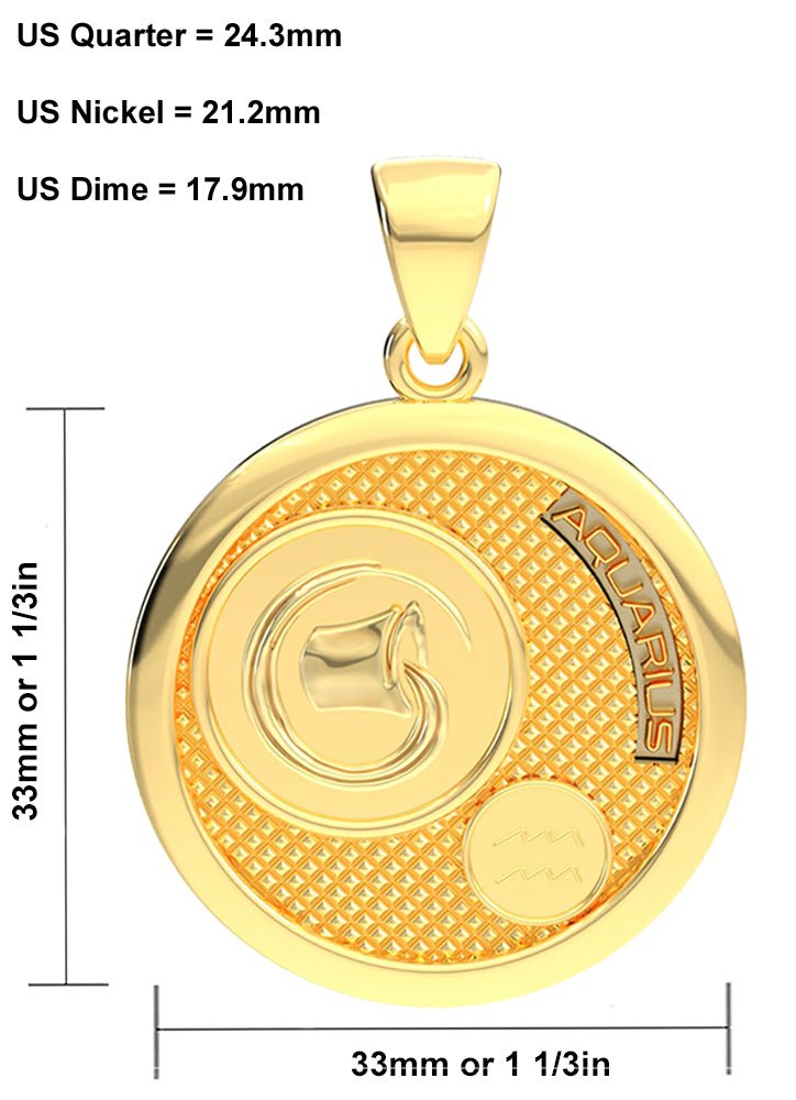 Men's 14k Yellow Gold Aquarius Zodiac Pendant Necklace, 33mm - US Jewels