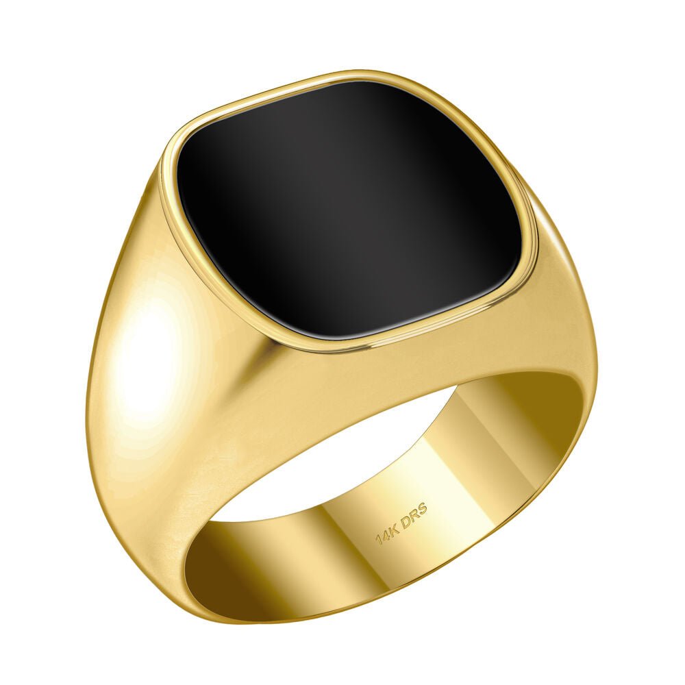 Men's 14k Yellow Gold Black Onyx Solid Back Ring