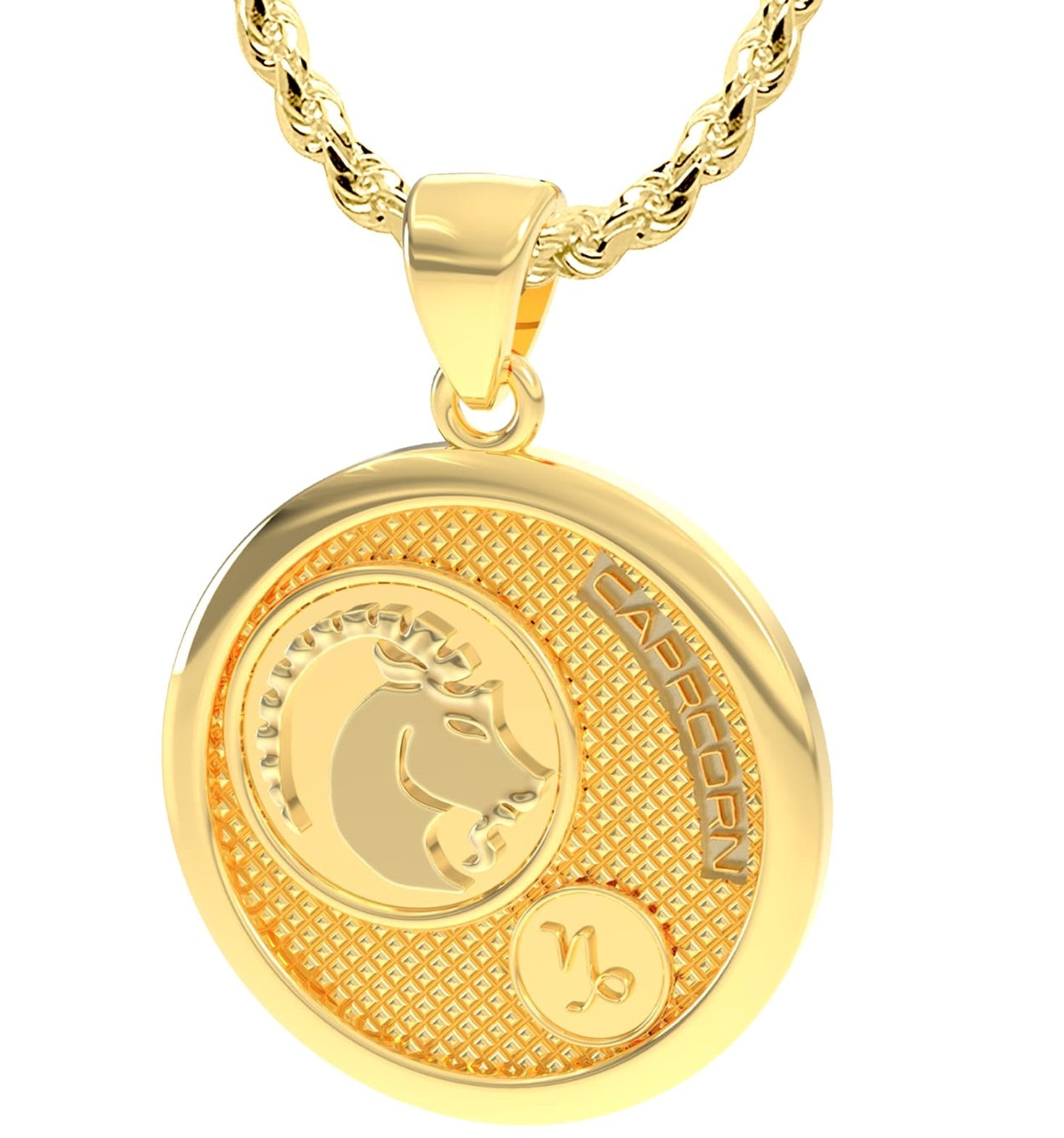 Men's 14k Yellow Gold Capricorn the Goat Zodiac Pendant Necklace, 33mm - US Jewels