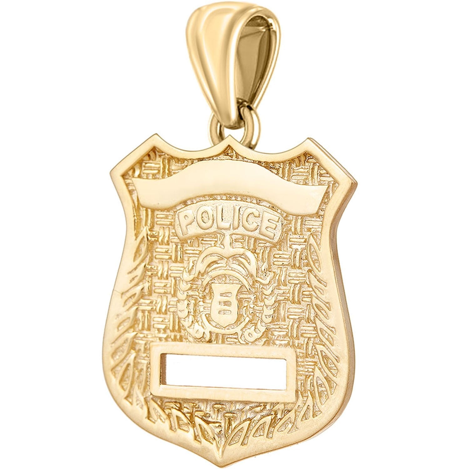 Men's 14K Yellow Gold Customizable Police Badge Pendant Necklace, 26mm - US Jewels