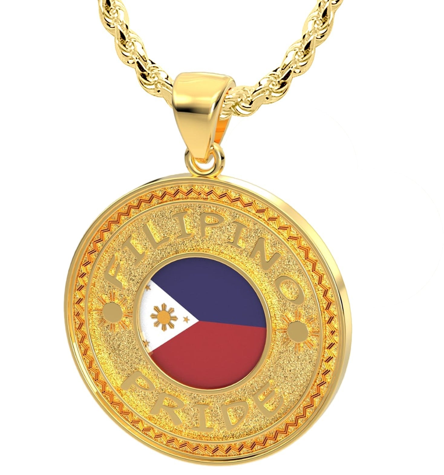 Pride Metal Necklace - Men's 14k Gold Filipino Pride Pendant
