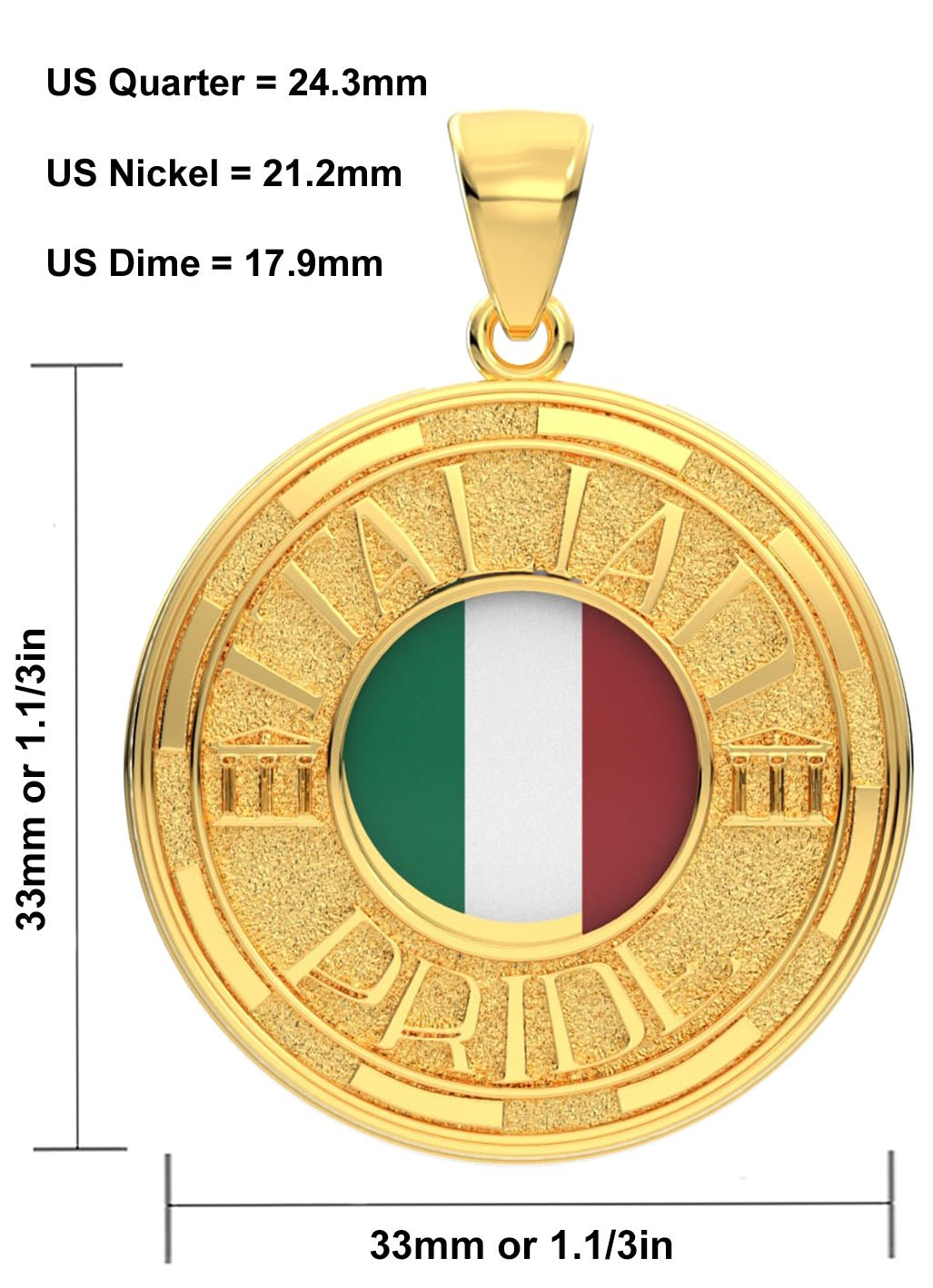 Men's 14k Yellow Gold Italian Pride Pendant Necklace, 33mm - US Jewels
