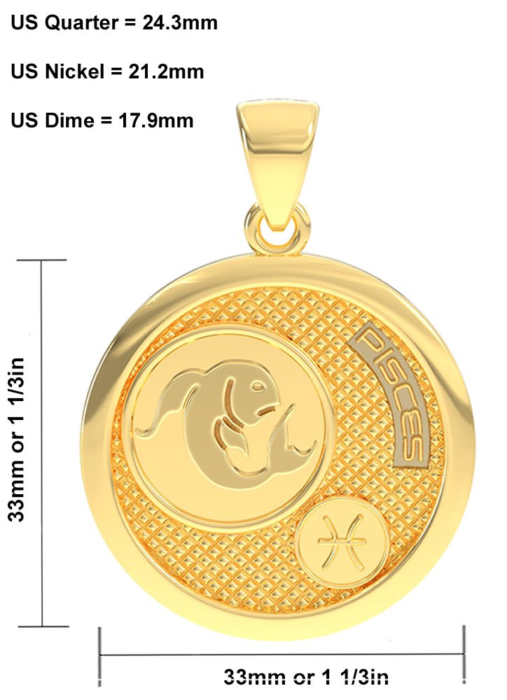 Men's 14k Yellow Gold Pisces the Fish Zodiac Pendant Necklace, 33mm - US Jewels