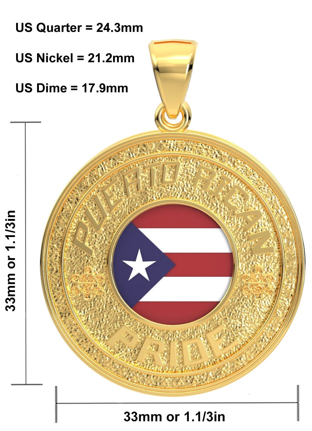 Men's 14k Yellow Gold Puerto Rican Pride Pendant Necklace, 33mm - US Jewels