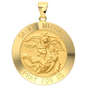Men's 14k Yellow Gold Round St Saint Michael Hollow Medal Pendant Necklace, 25mm - US Jewels