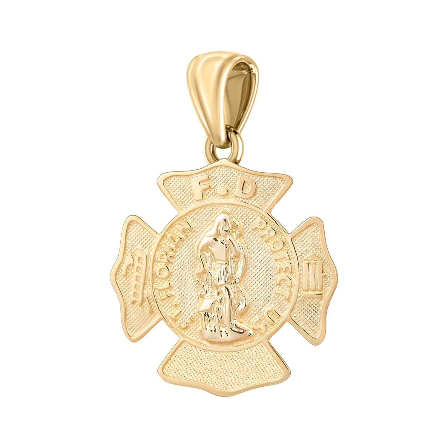 Men's 14K Yellow Gold Saint Florian Customizable Firefighter Pendant Necklace, 30mm - US Jewels