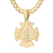 Men's 14K Yellow Gold Saint Florian Customizable Firefighter Pendant Necklace, 30mm - US Jewels