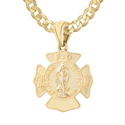 Men's 14K Yellow Gold Saint Florian Customizable Firefighter Pendant Necklace, 30mm - US Jewels