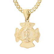 Men's 14K Yellow Gold Saint Florian Customizable Firefighter Pendant Necklace, 30mm - US Jewels
