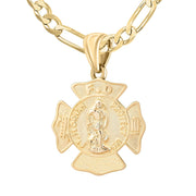 Men's 14K Yellow Gold Saint Florian Customizable Firefighter Pendant Necklace, 30mm - US Jewels