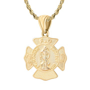 Men's 14K Yellow Gold Saint Florian Customizable Firefighter Pendant Necklace, 30mm - US Jewels