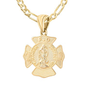 Men's 14K Yellow Gold Saint Florian Customizable Firefighter Pendant Necklace, 30mm - US Jewels