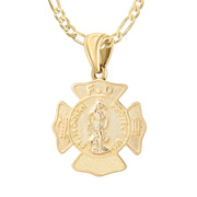 Men's 14K Yellow Gold Saint Florian Customizable Firefighter Pendant Necklace, 30mm - US Jewels