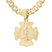 Men's 14K Yellow Gold Saint Florian Customizable Firefighter Pendant Necklace, 30mm - US Jewels