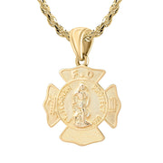 Men's 14K Yellow Gold Saint Florian Customizable Firefighter Pendant Necklace, 30mm - US Jewels