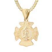 Men's 14K Yellow Gold Saint Florian Customizable Firefighter Pendant Necklace, 30mm - US Jewels
