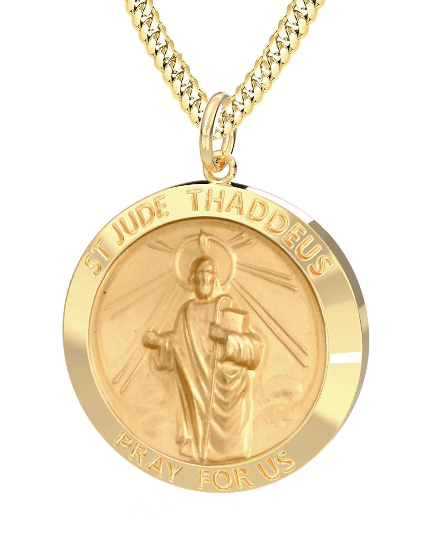 Men's 14k Yellow Gold Solid St Saint Jude Thaddeus Medal Pendant Necklace, 25mm - US Jewels