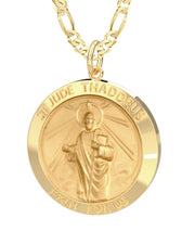 Men's 14k Yellow Gold Solid St Saint Jude Thaddeus Medal Pendant Necklace, 25mm - US Jewels