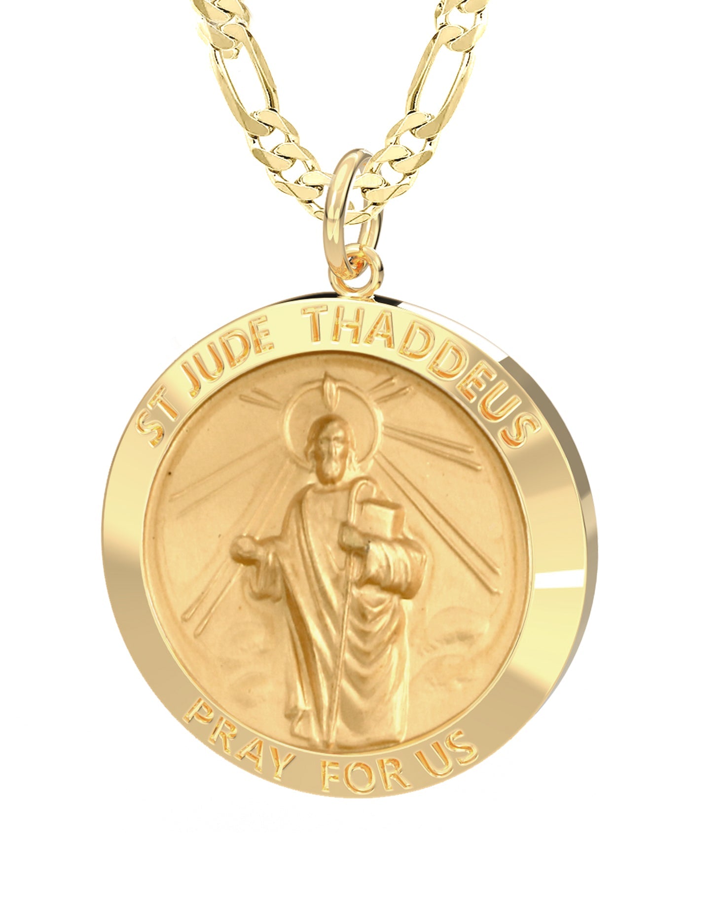 Men's 14k Yellow Gold Solid St Saint Jude Thaddeus Medal Pendant Necklace, 25mm - US Jewels