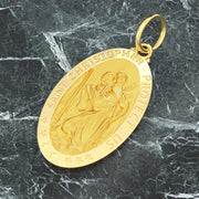 Men's 14k Yellow Gold St Christopher Oval Polished Solid Pendant Necklace, 32mm - US Jewels