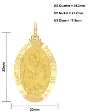 Men's 14k Yellow Gold St Christopher Oval Polished Solid Pendant Necklace, 32mm - US Jewels