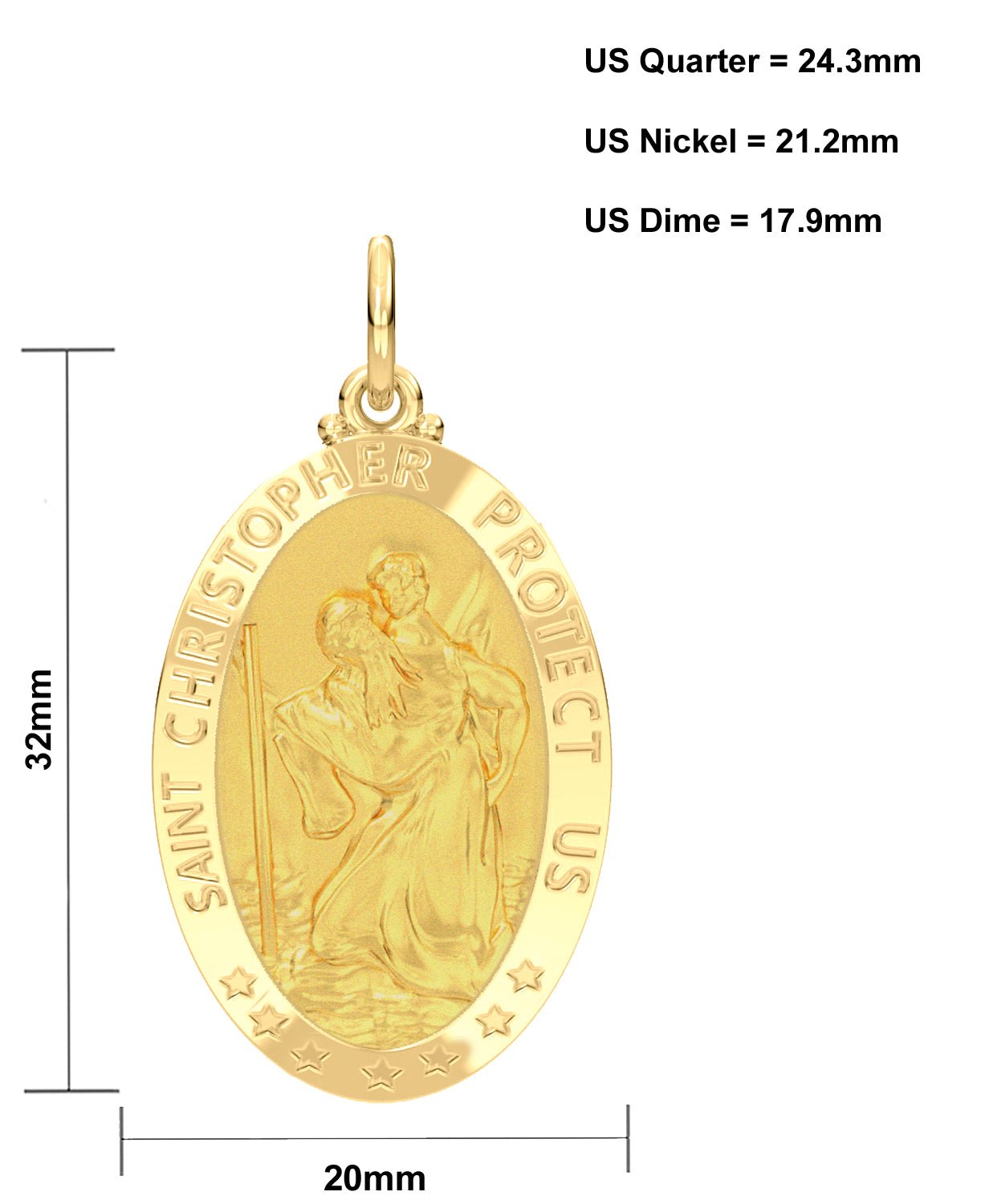 Men's 14k Yellow Gold St Christopher Oval Polished Solid Pendant Necklace, 32mm - US Jewels