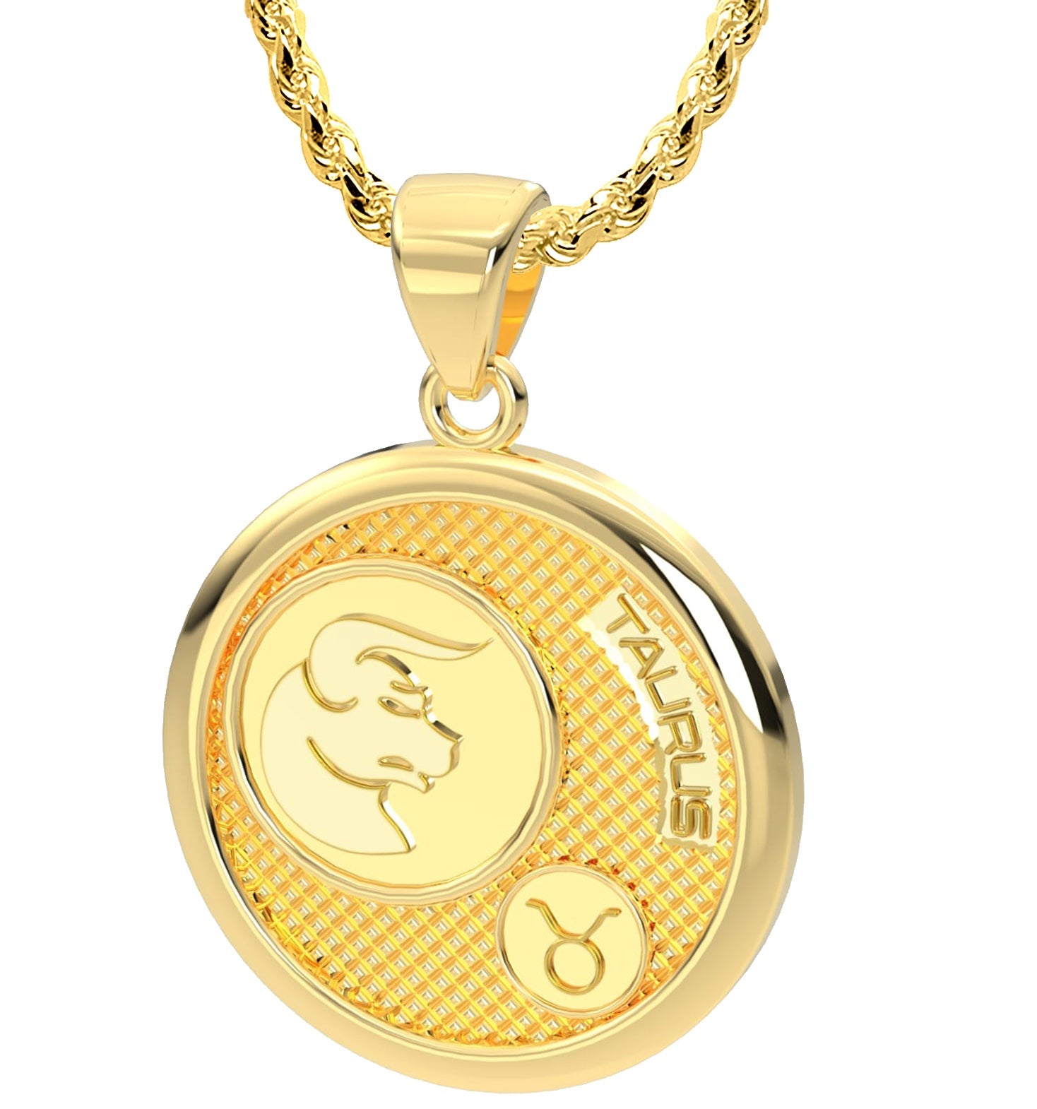 Men's 14k Yellow Gold Taurus the Bull Zodica Pendant Necklace, 33mm - US Jewels