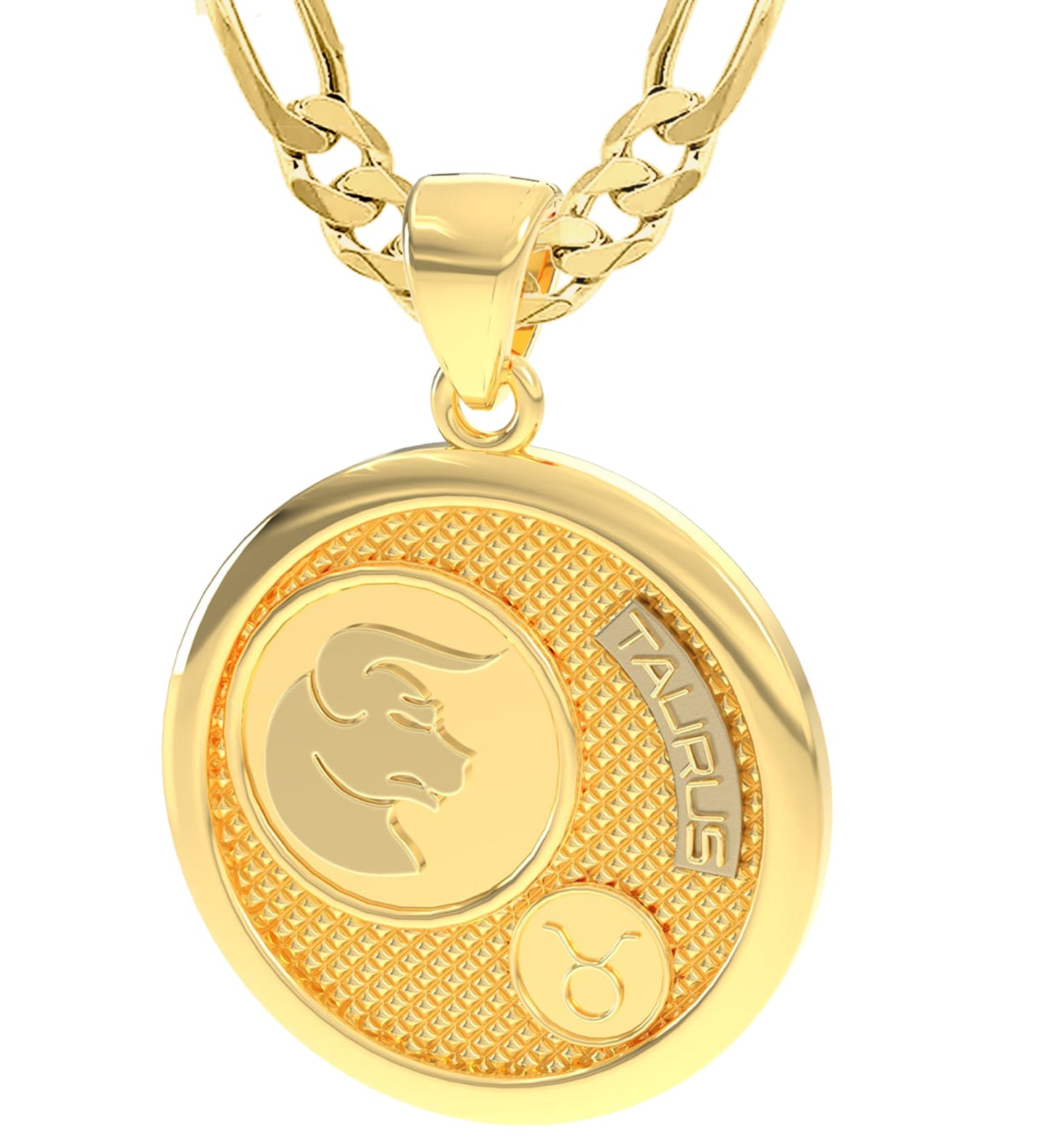 Men's 14k Yellow Gold Taurus the Bull Zodica Pendant Necklace, 33mm - US Jewels