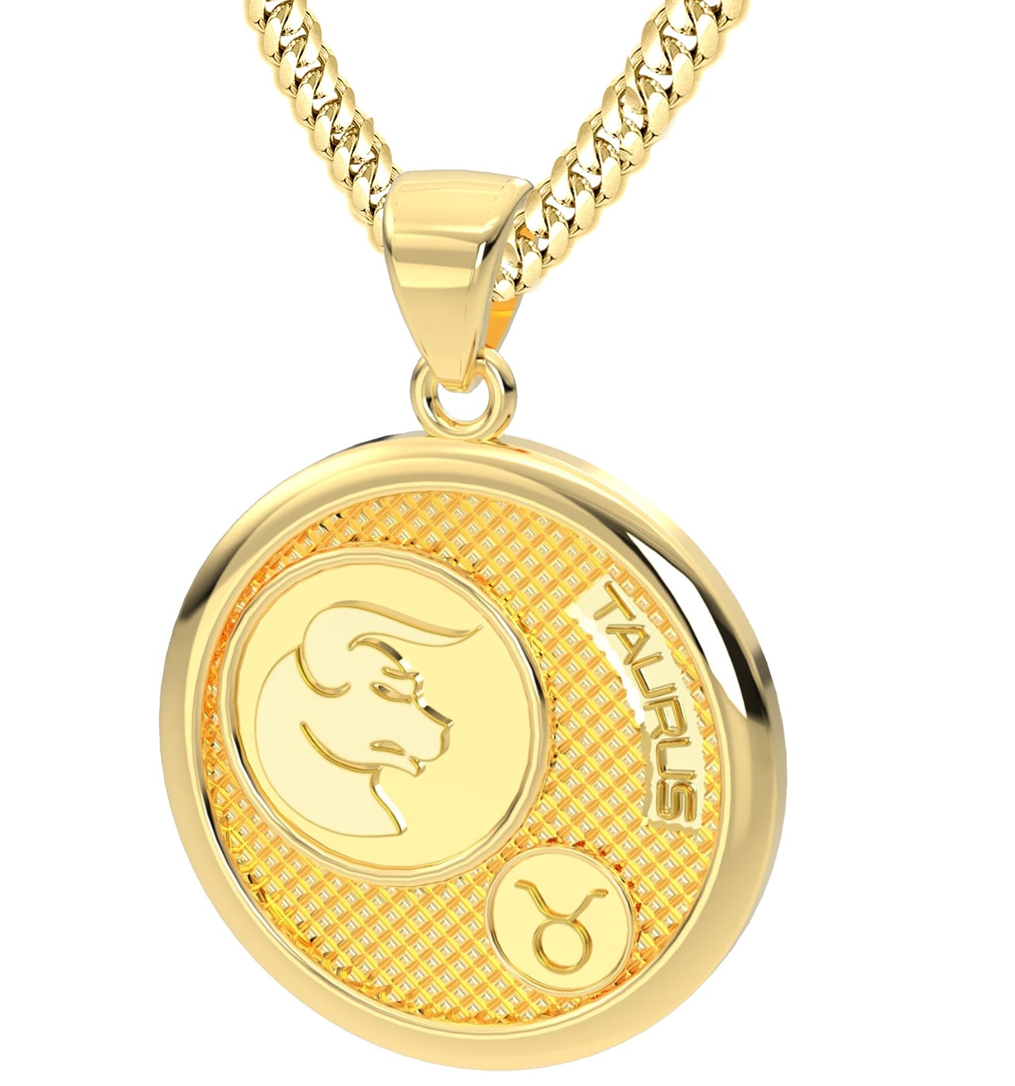 Men's 14k Yellow Gold Taurus the Bull Zodica Pendant Necklace, 33mm - US Jewels