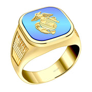 Men's 14k Yellow Gold US Marine Corps Military Ring Band - US Jewels