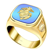 Men's 14k Yellow Gold US Marine Corps Military Ring Band - US Jewels
